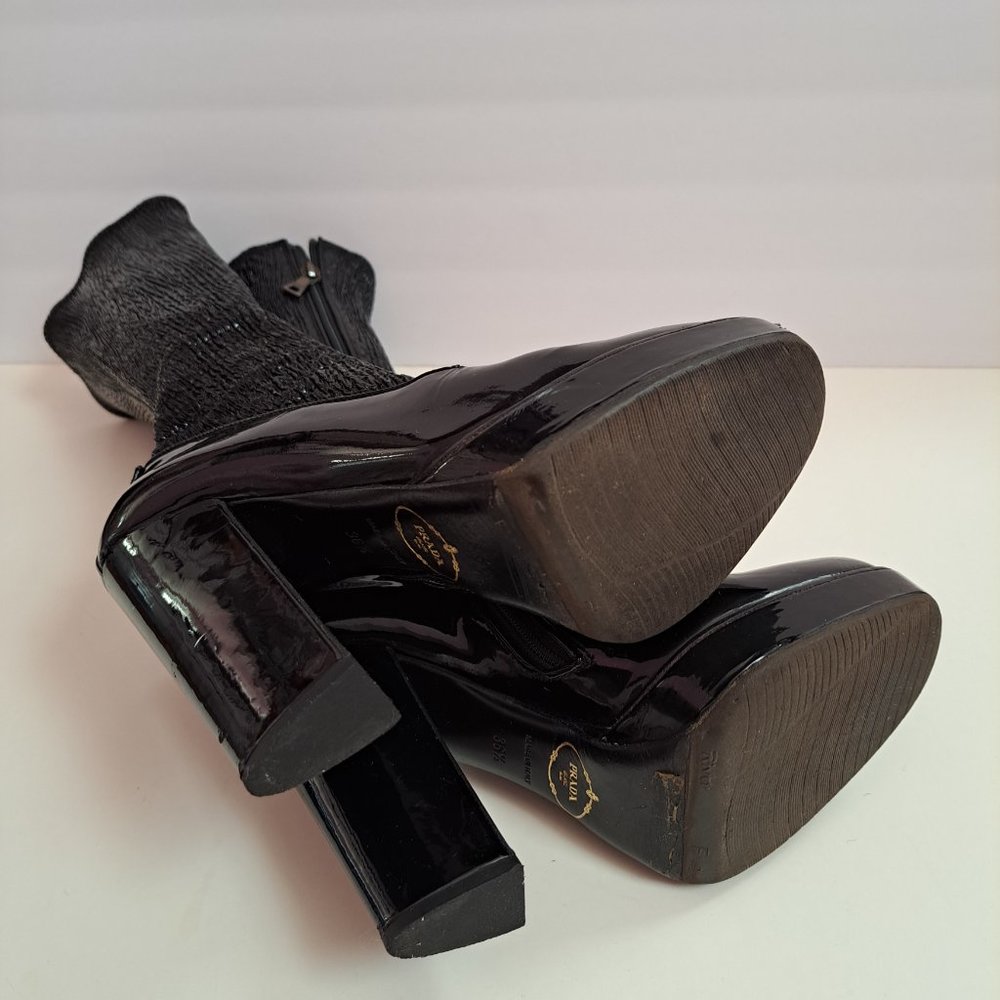 Prada Women's Black Leather Long Boots Size 36.5 - Picture 13 of 16